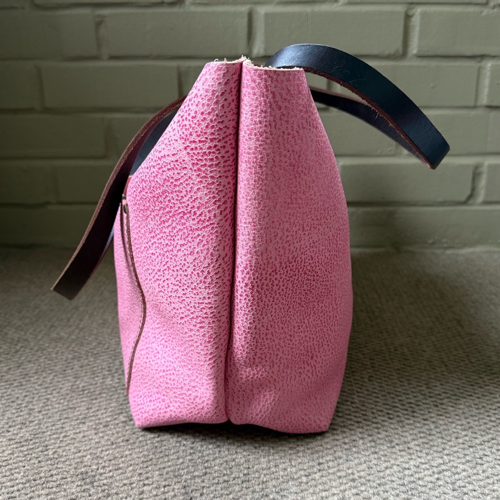 Portland Leather Goods Large Tote Pebbled Bubblegum Pink Bag Work Travel EUC - Picture 2 of 11